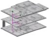 3D-Gebäudeplan mit drei übereinanderliegenden Geschossebenen